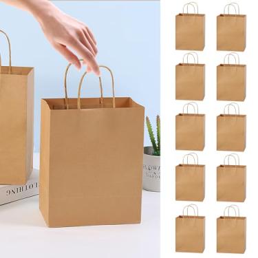 Imagem de Sacos de papel Kraft marrom reutilizáveis sacolas de compras de mercearia sacolas de lembrancinha de festa ideais para todas as ocasiões