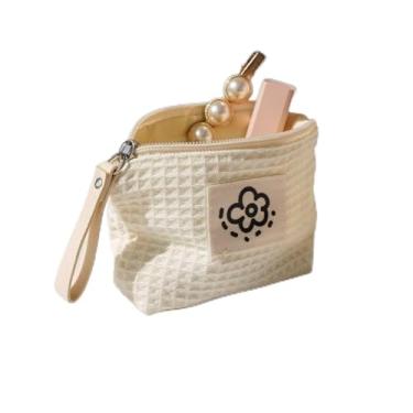 Imagem de Mini bolsa de moedas de desenho animado com estampa floral, bolsa portátil para batom/cosméticos, fone de ouvido e organizador de cabos, Branco, Elegante
