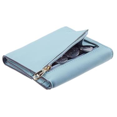 Imagem de Carteira pequena compacta com bloqueio de RFID, porta-moedas, porta-moedas com três dobras, porta-cartões de crédito, bolso para mulheres, Azul Napa, Bonito