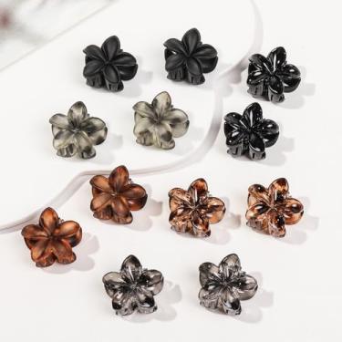 Imagem de Presilhas de cabelo pequenas para mulheres - 12 peças de flores mini grampos de cabelo, permanecem no lugar sem puxar ou prender, plástico durável, resistente - tartaruga e preto