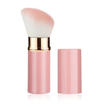 Imagem de Pincel de maquiagem retrátil Kabuki, pincel angular para viagem, blush, base com capa para blush, protetor solar, bronzeador, polimento, corretivo, iluminador, cosméticos em pó, rosa