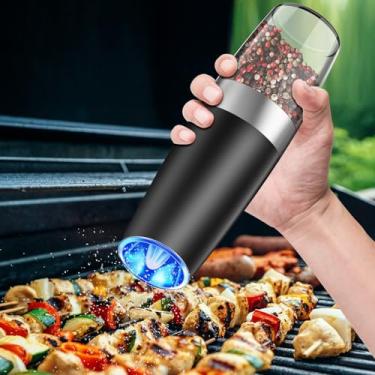 Imagem de Moedor de sal elétrico ou moedor de pimenta, agitador automático de especiarias, operado por bateria, grossura ajustável, luz LED, operado com uma mão, preto