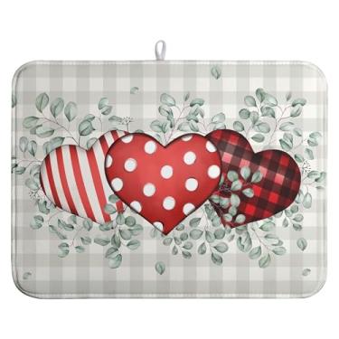 Imagem de farg Tapete Secador De Louças Dia Dos Namorados Buffalo Plaid Eucalyptus Hearts Almofada Secadora Para Bancadas Cozinha Microfibra 18X24"