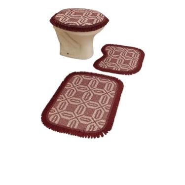Imagem de Tapete para Banheiro, Kit Tapete Banheiro 3 Peças, 42×45cm,Confortável Sob Os Pés, Esteticamente AgradáVel e DuráVel tapete banheiro,tapete para banheiro(VINHO B)