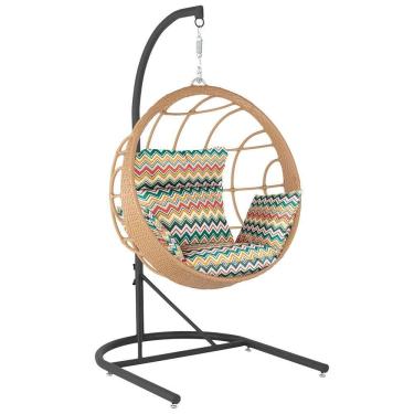 Imagem de Balanço Suspenso Ninho Em Aluminie Fibra Ráfia E Suporte U Preto, Tecido Impermeável - Z35