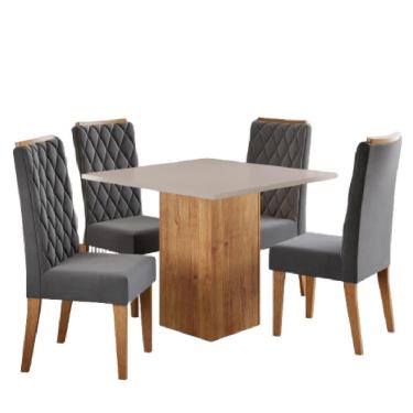 Imagem de Conjunto Sala De Jantar Mesa Lord Quadrada 0,90m 4 Cadeiras Bele Veludo Viero Off White / Cinza