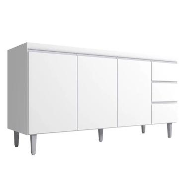 Imagem de Balcão Gabinete Cozinha Andreia 3 Portas 150cm S-t Ajl Branco