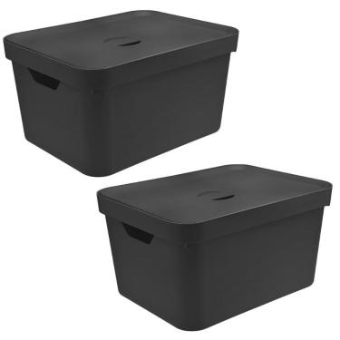 Imagem de 2X Caixa Plastica Grande 32L Ou Cube Organizadora Preta