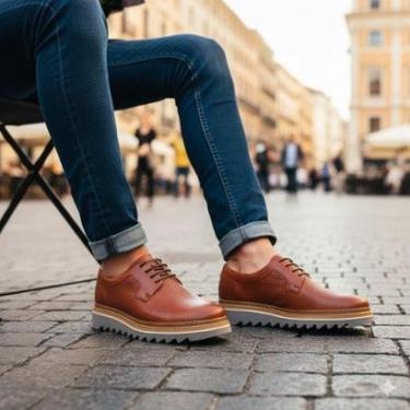 Imagem de Sapato Oxford em Couro Premium Tricê Masculino Derby Tratorado Sofisticado-Masculino