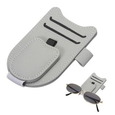 Imagem de HARFINGTON 1 peça suporte de óculos de sol para carro, suporte magnético de couro, viseira universal, clipe de óculos de sol, acessórios de carro interior para cartões de bilhete de óculos, cinza