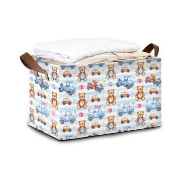 Imagem de Oeaskly Cestos de armazenamento grandes de 32L com alças, organizador de cesta para prateleiras, armário, livros, lavanderia e decoração de casa (lindo carrinho de urso)