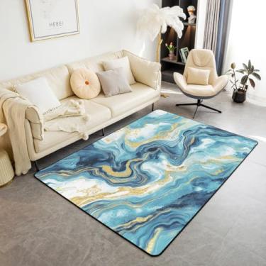 Imagem de Tapete de área marmorizado, tapete de arte fluida de tinta aquarela para sala de estar, estampa de mármore, arte lavável, tapete abstrato com textura de mármore, efeito de glitter impresso