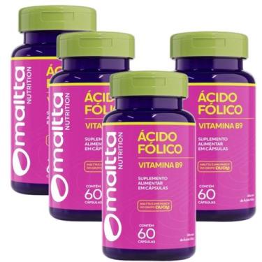 Imagem de Ácido Fólico B9 60caps 250mg 1 ao dia Maltta  Kit 4 Frascos - Duom