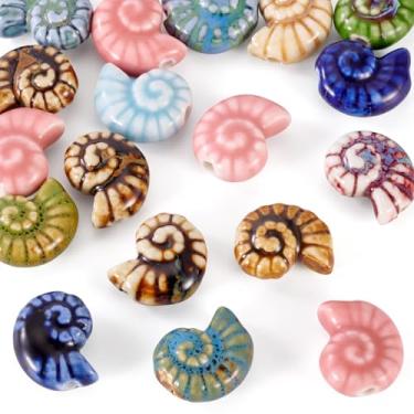 Imagem de Sparkeads 20 peças de contas de porcelana feitas à mão de caracol colorido contas de cerâmica extravagantes antigas vidradas animais marinhos espaçador solto contas de artesanato para joias