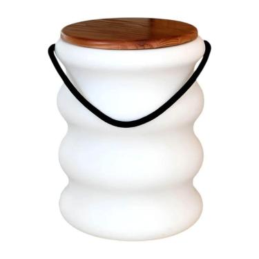 Imagem de Banqueta Baú Ondulada Tampo De Madeira E Alça Em Corda Náutica