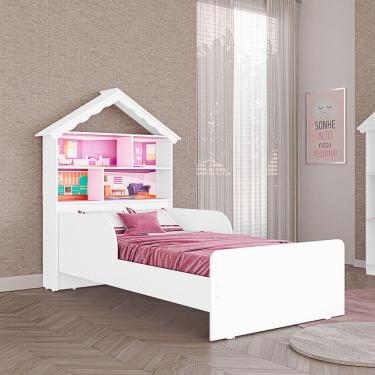 Imagem de Cama Infantil Laura Casa De Boneca Em Mdf Com Proteção Lateral Tuboarte Branco Com Rosa