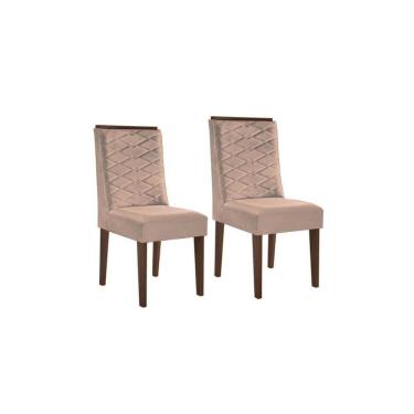 Imagem de Cadeira Sala de Jantar Dafne Luxo Madeira Kit Capuccino Veludo Pérola