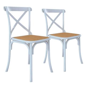 Imagem de Kit 2 Cadeiras Katrina X Branca Assento Bege Aço Asturias - Cor: Branco
