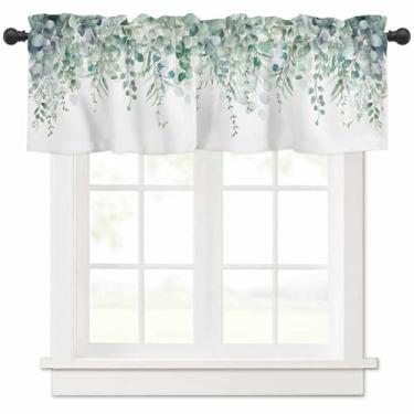 Imagem de Cortina de cozinha de eucalipto verde sálvia para janela, folhas em aquarela, bolso para varão, sanefa, cozinha, tratamento de janela, para quarto, sala de estar, 106,7 x 30,5 cm