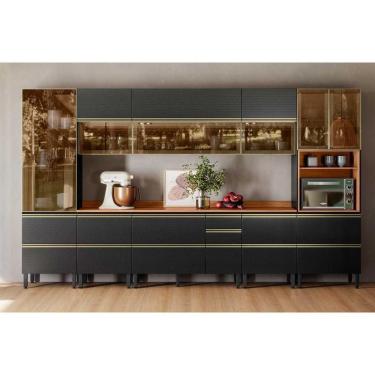 Imagem de Cozinha Completa Proença 8 Peças (3aéreos+3balcões+1paneleiro+1cristaleira) C8p75 Nogueira-carbono Prime Tx - Demóbile