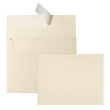Imagem de Cartões e envelopes em branco marfim (não dobrados), cartões planos Goefun Cream 10 x 13 cm e envelopes A2 autoselados, pacote com 100 para casamento, convites, cartões de notas DIY, aniversário e