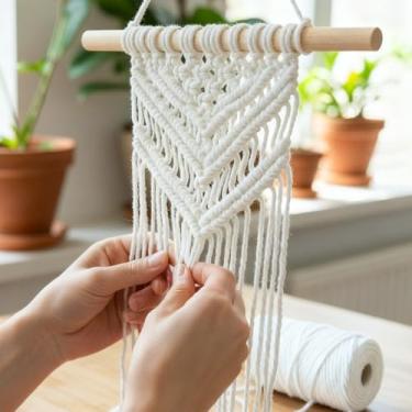 Imagem de Cordão de macramê 3 mm x 100 jardas corda de algodão colorido para pendurar na parede, decoração de casa, cabides de plantas (branco puro)