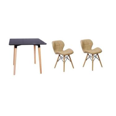 Imagem de Kit Mesa Jantar Eiffel 80x80 Preta + 02 Cadeiras Slim - Nude - Magazin