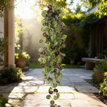 Imagem de 1,1 m de folhas artificiais para pendurar na parede, planta verde, hera, jardim, sala de estar, decoração de parede (folhas de melancia)