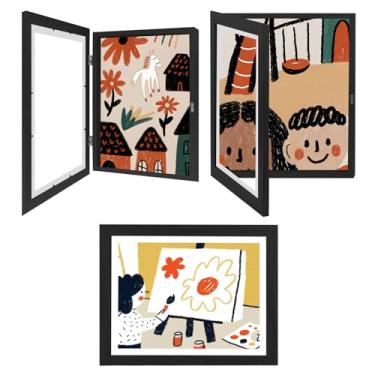 Imagem de Pacote com 3 molduras de arte para crianças, 25 x 30 cm, abertura frontal, moldura para arte de parede, exibição de imagens, comporta mais de 50 peças para desenhos infantis, molduras mutáveis para