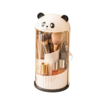 Imagem de Caixa de Armazenamento Rotativa Para Pincéis e Maquiagens, Organizador de Mesa À Prova de Poeira, Gira 360° Ideal Para Guardar Cosméticos, Batom, Lápis de Sobrancelha, Sombras, Desenho Urso Fofo