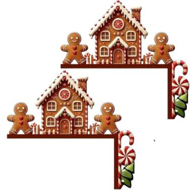 Imagem de Decorações de moldura de porta de Natal de 2 peças, Decorações de porta de Natal de madeira, Árvore de Natal de Papai Noel para molduras de janela de portas penduradas com Adesivo redondo (Type B)