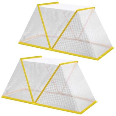 Imagem de Capas de estufa de jardim dobráveis de 2 peças com malha transparente e bordas amarelas para canteiros elevados, 70 x 30 x 35 cm, estacas incluídas