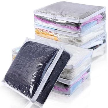 Imagem de PIEMEET 6 pacotes de sacos de armazenamento transparentes com zíper, sacos de armazenamento de suéter com zíper, organizador de lençóis de plástico PVC para roupas, cobertores, armário, lençol de cama