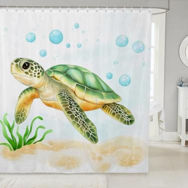Imagem de Lindas cortinas de chuveiro de tartaruga marinha com tema de animais marinhos, cortinas de banho à prova d'água com 12 ganchos para banheira, decoração de quarto de meninos e meninas, 182 cm L x 198