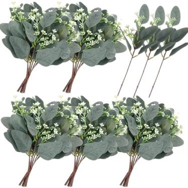 Imagem de 100 hastes falsas de eucalipto com folhas de dólar prateadas para decoração floral, vegetação artificial para casamento, festa e decoração de casa