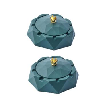 Imagem de Cinzeiro de aço inoxidável com coroa verde, 2 peças, à prova de vento, bandeja de mesa para casa, decoração de escritório