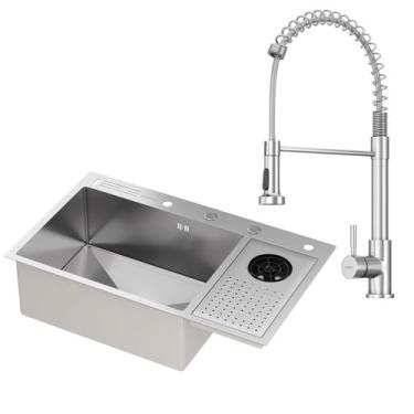 Imagem de Kit Cuba Gourmet Zurique Aço Inox 304 e Torneira Gourmet Milão Monocom