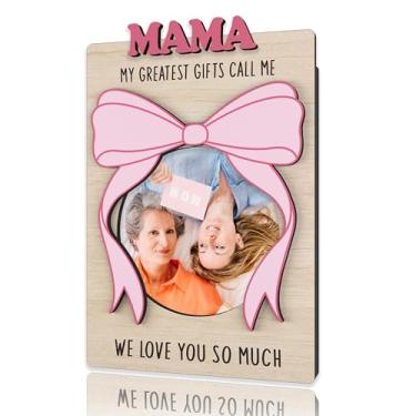 Imagem de DRWJPAT Mamãe porta-retrato magnético, mini molduras magnéticas para geladeira e armário, Natal, aniversário, Dia de Ação de Graças, Dia das Mães, presente para mamãe, com laço rosa - A14
