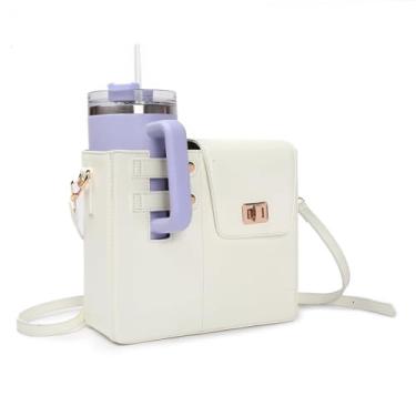 Imagem de OOAAVVJL Bolsa tiracolo portátil para armazenamento de copo de água, bolsa de ombro com suporte para garrafa de água esportiva para bolsa Stanley Cup, Branco