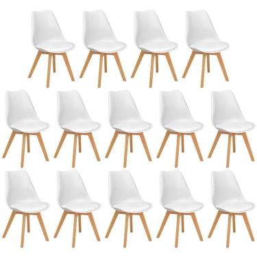 Imagem de Conjunto 14 Cadeiras De Jantar Eames Wood Leda Design Estofada - Branco