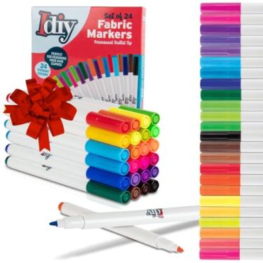 Imagem de Marcadores de tecido (24 cores) canetas de tinta para colorir permanentemente - Kit de canetas de arte com ponta de bala para roupas e tecidos - À prova de desbotamento e não tóxico
