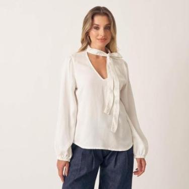 Imagem de Blusa Jeans Leve Gola Laço Decote V-Feminino