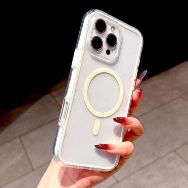 Imagem de IRTGFG Capa de carregador sem fio luxuosa e transparente de TPU macio para iPhone 15 Pro Max (para iPhone 15 Pro Max/branco)