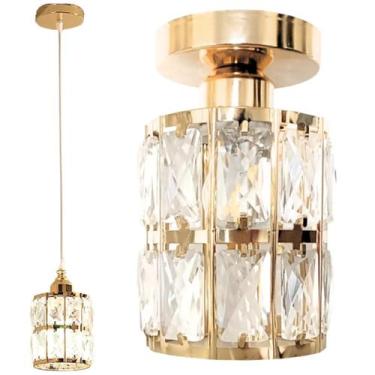 Imagem de Luminária Lustre Pendente 110Cm Cristal Metal Dourada Plafon - GIMPO