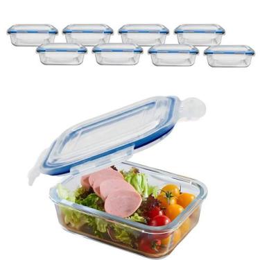 Imagem de Kit 8 Pote De Vidro Hermético C/ Tampa Lock Marmita Fit 640ml - CLICK 