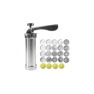 Imagem de Máquina Modeladora de Biscoitos, Metal Inox, 21,5 x 5,5 cm, com Bicos Intercambiáveis para Confeitaria Caseira