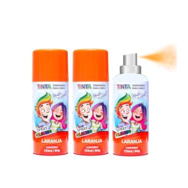 Imagem de 3 Tintas Spray Cabelo Maluco Lavável Carnaval Laranja Infantil e Adulto Festas