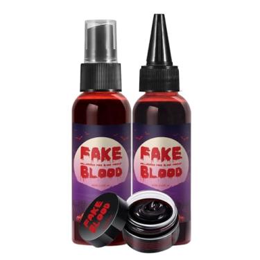 Imagem de Shakven Maquiagem de sangue falso,Sangue falso - Spray de sangue falso realista de 160ml | Maquiagem de sangue zumbi, efeito especial, tinta de sangue lavável para roupas, noiva zumbi, vampiro