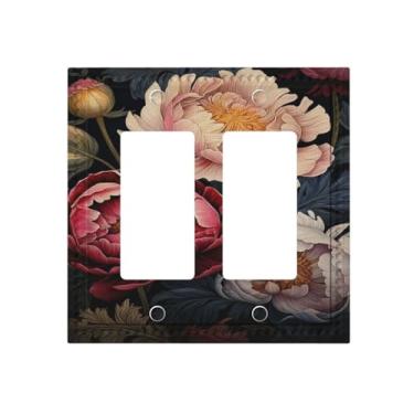 Imagem de HLCoChT O interruptor de luz de arte decorativa cobre a Symphony of Peony Hues 2 Gang Dual Rocker Outlet Switch Plate Faceplate GFCI