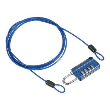 Imagem de PATIKIL Cabo de aço de segurança com trava de combinação de 4 dígitos, 1 conjunto de corda de fio de segurança revestida de 1,8 m cadeado de laço duplo para bagagem de viagem ao ar livre, azul claro e